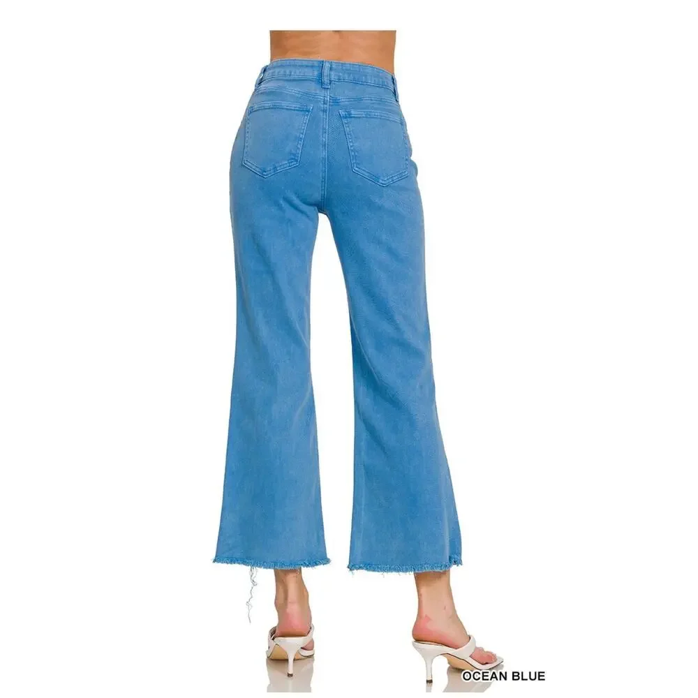 Zenana - Acid Wash High Waisted Frayed Hem Boot Cut - Large